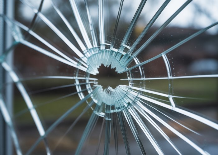 Shattered window pane representing the impact of words and actions.