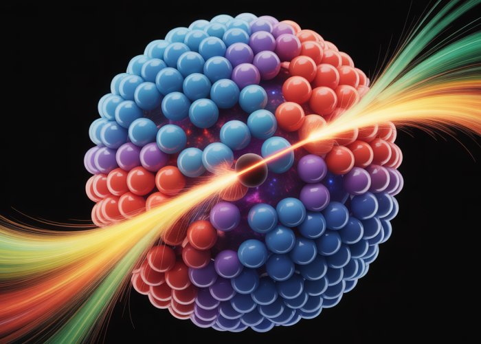Microscopic view of a carbon atom ionizing and releasing an electron.