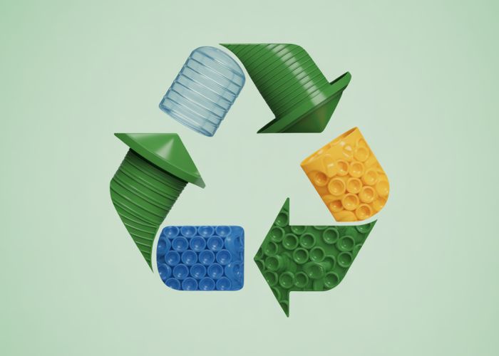 ABS plastic pellets and common household items made of ABS like Lego bricks and appliance housings.