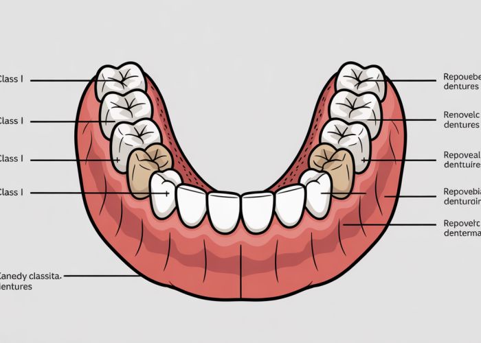 Kennedy Classification System for Removable Partial Dentures (RPDs) with diagrams of each class.