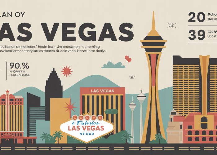 Infographic showing Las Vegas statistics including population growth, tourism revenue, and economic indicators.