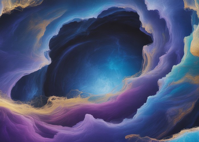 Abstract artwork depicting the potential within the subconscious mind, filled with swirling colors and hidden depths.