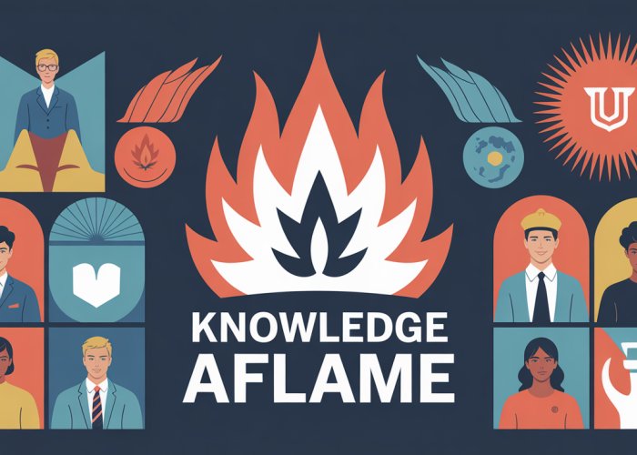 Liberty University campus illuminated by a symbolic flame, representing the university's motto 'Knowledge Aflame'.