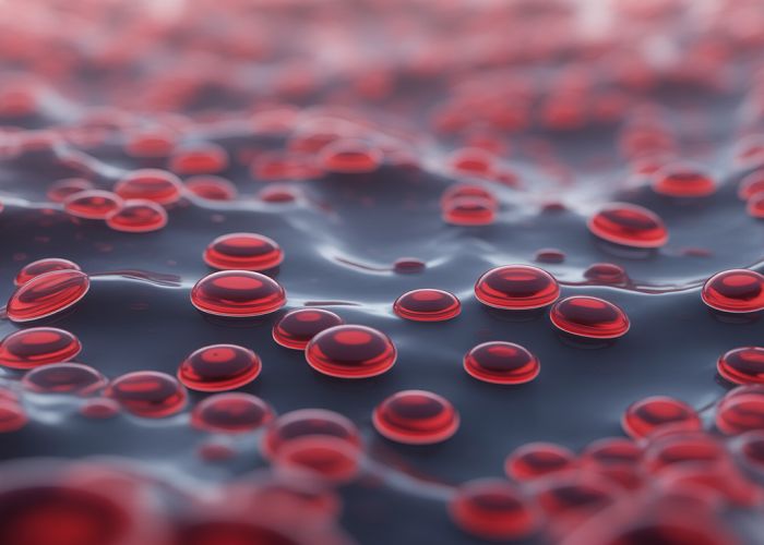 Microscopic view of a stable emulsion created using lipid-based emulsifiers, showing evenly dispersed oil droplets.