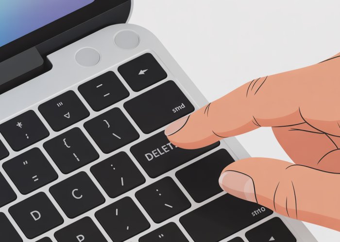Close-up of the Delete key on a Mac keyboard