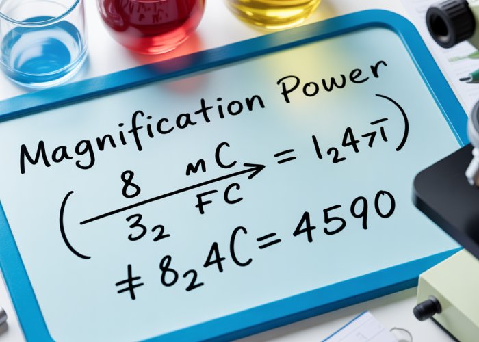 Magnification Power Formula on Whiteboard: A clear equation demonstrating how to calculate magnification.
