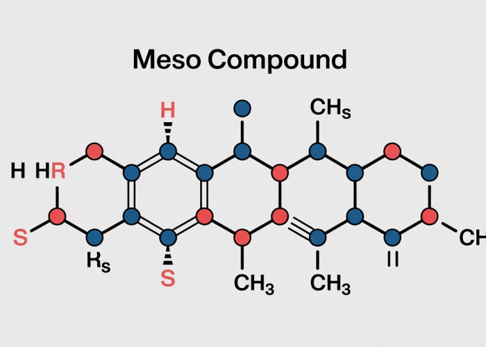 Illustration of a meso compound demonstrating its internal plane of symmetry and achirality despite chiral centers.