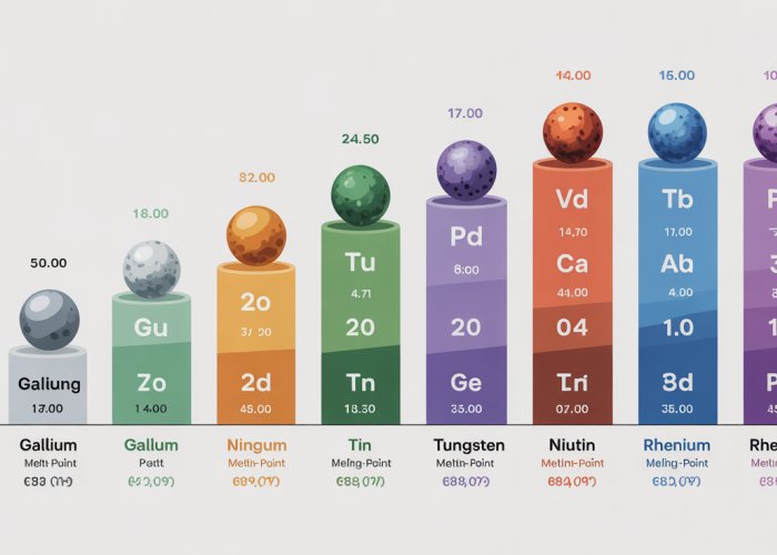 Chart showing the melting points of various metals, from gallium to tungsten.