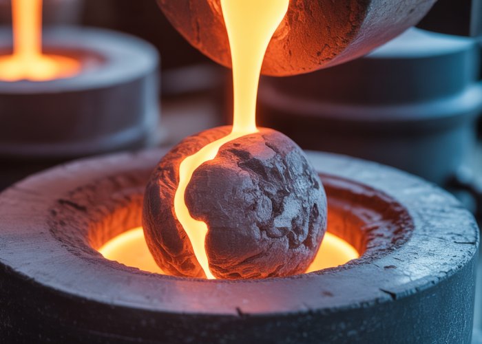 Molten tungsten glowing intensely at its melt temperature.