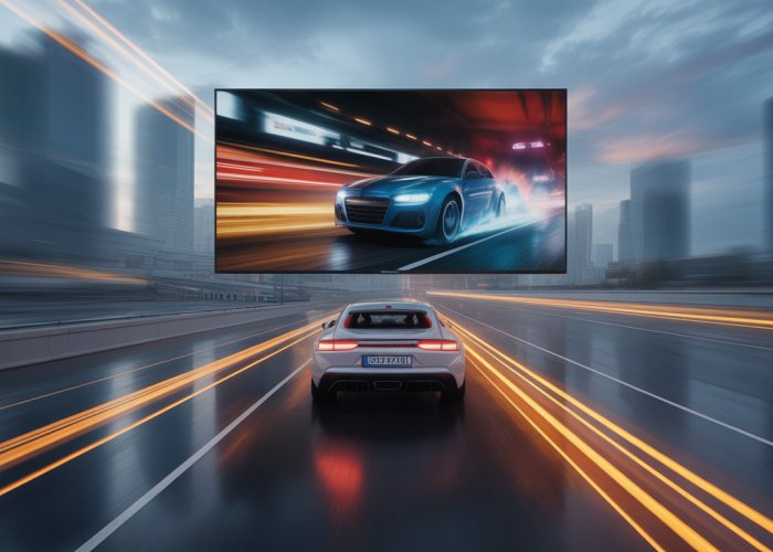 Motion processing TV displaying a fast-paced action scene with smooth, clear movement.