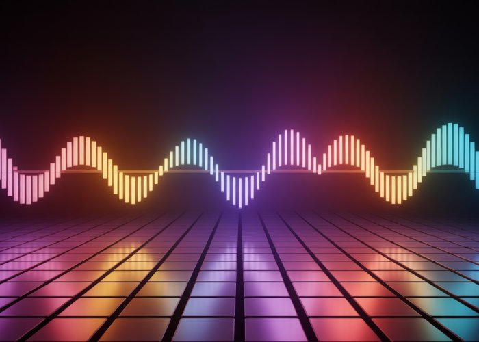 Visual representation of the musical pulse: a steady, underlying beat depicted with rhythmic waves and musical instruments.