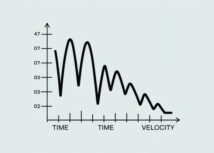 Line graph illustrating negative velocity. The line slopes downward, indicating decreasing velocity over time.