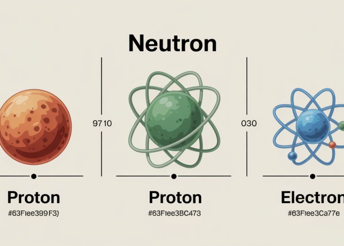 Infographic comparing the relative mass of a neutron, proton, and electron.