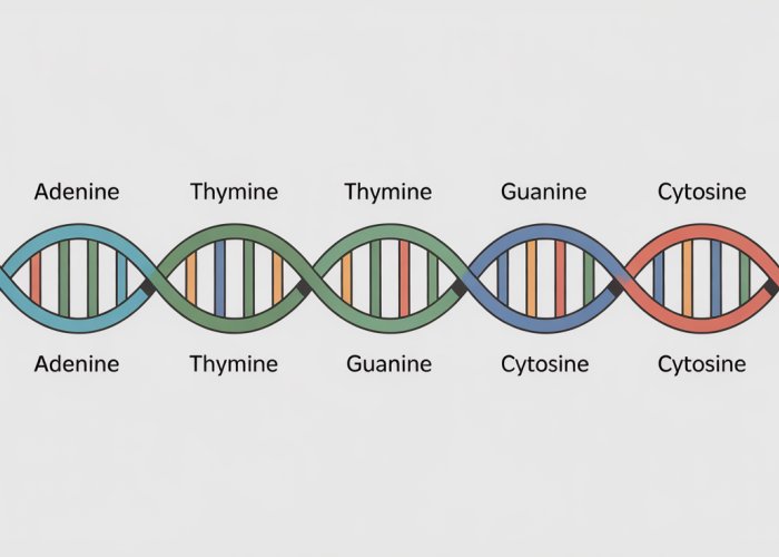 Diagram of a nucleotide chain showing the sugar-phosphate backbone and nitrogenous bases (A, T, G, C).
