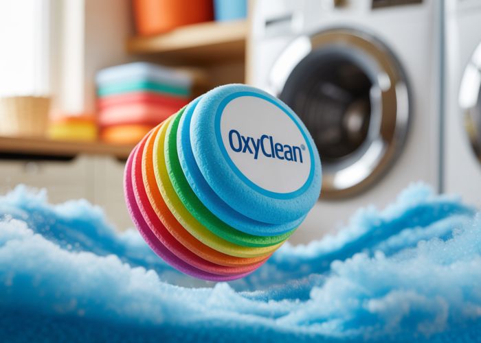 Close-up of a multi-layered OxyClean Pod.