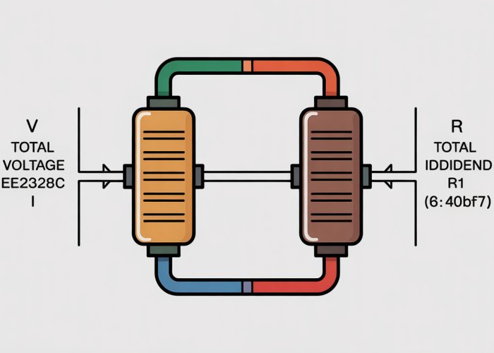 Circuit diagram showing two resistors in parallel, illustrating current division.