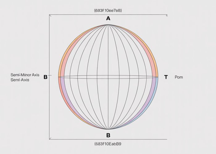 Ellipse with parametric equation representation. Shows semi-major axis (a), semi-minor axis (b), and the parameter 't'.