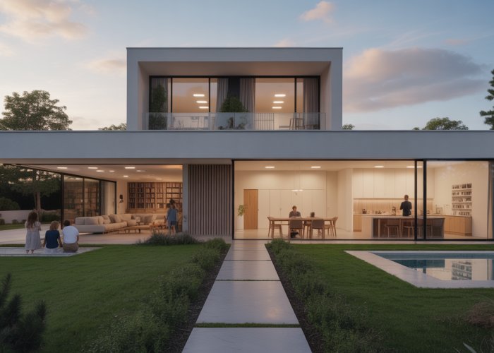 Modern property showcasing partitioning for family living and business operation, highlighting flexible real estate investment strategies.