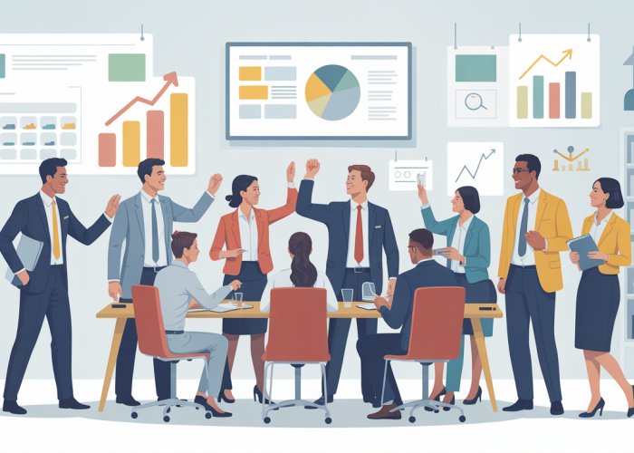 Image depicting successful collaboration in a partnership firm setting, showing professionals working together in a modern office.