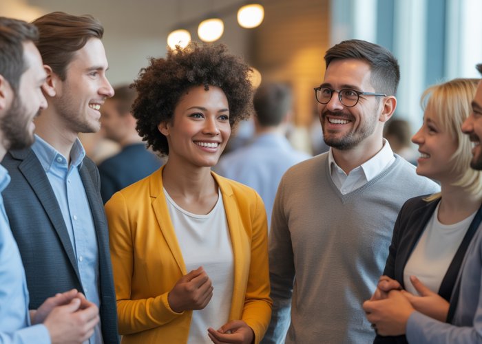 Diverse group of people socializing, illustrating the concept of perceived outgroup homogeneity.