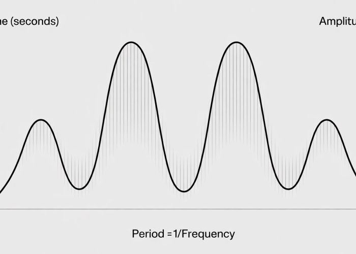 Sine wave graph illustrating the inverse relationship between period and frequency.