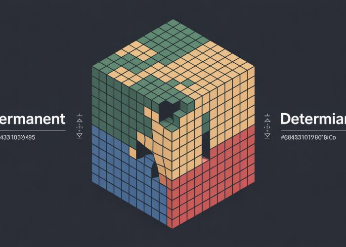 Illustration explaining the permanent of a matrix, contrasting it with the determinant using colorful permutations.