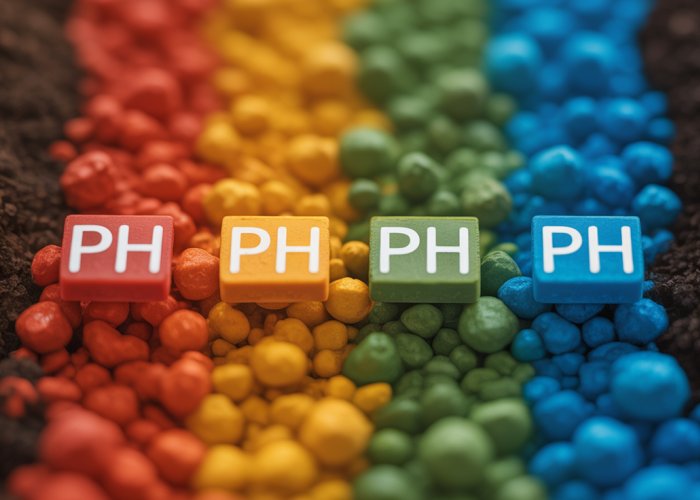 Close-up of soil particles at different pH levels, illustrating the impact on nutrient availability for plants.