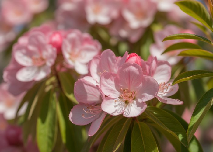 Close-up of a beautiful pink flowering shrub in full bloom.