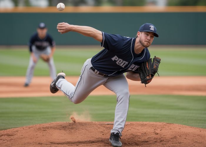 Baseball pitcher throwing a record-breaking fastball.