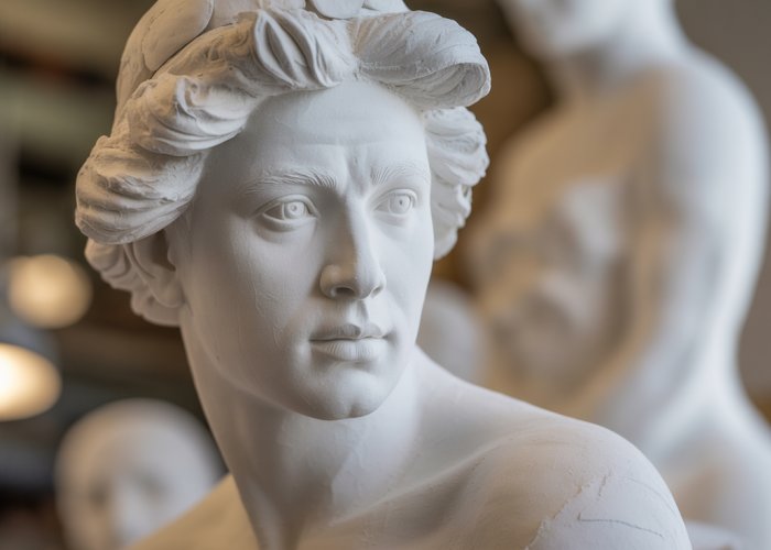 Detailed plaster of Paris sculpture showing intricate textures and fine craftsmanship.