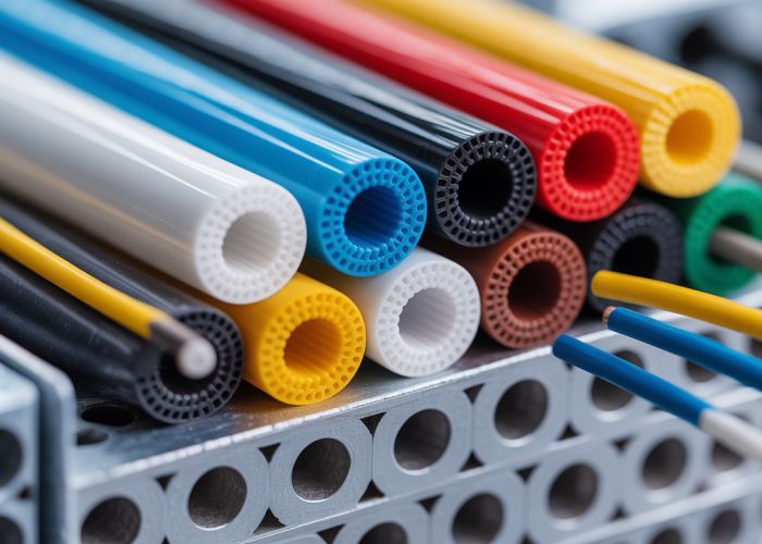 Close-up of various plastic materials showcasing their insulating properties, highlighting texture and non-conductivity.