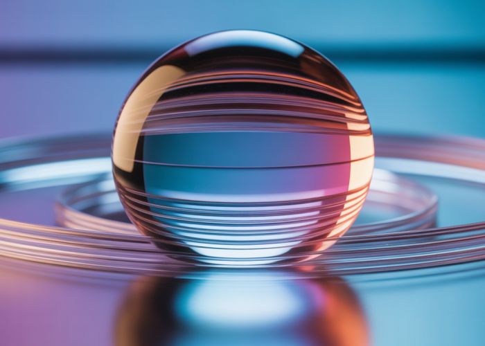 PMMA lens refracting light, showcasing excellent optical clarity.