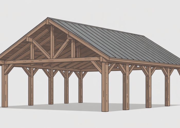 Diagram of post frame building plans showing key structural components.