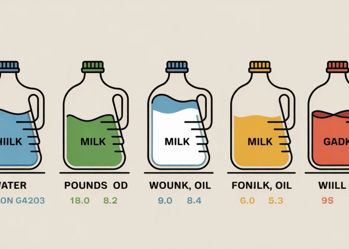 Pounds to Gallons Conversion Chart for Water, Milk, and Oil