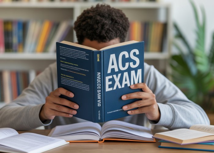 Person studying intensely for the ACS Exam.