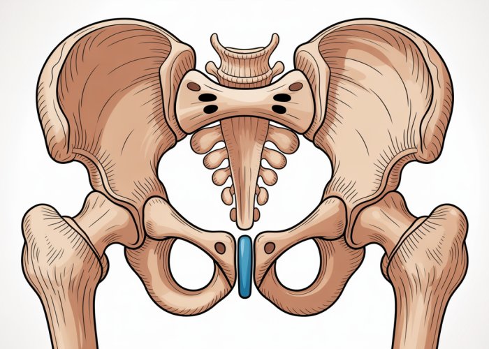 Anatomical illustration of the pubic ramus bone in the pelvis.