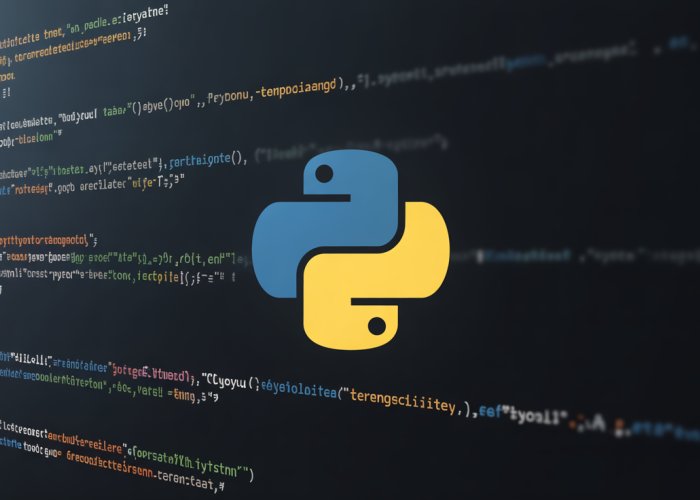 Python interpreter logo on a dark coding background, illustrating the requirements for Python.