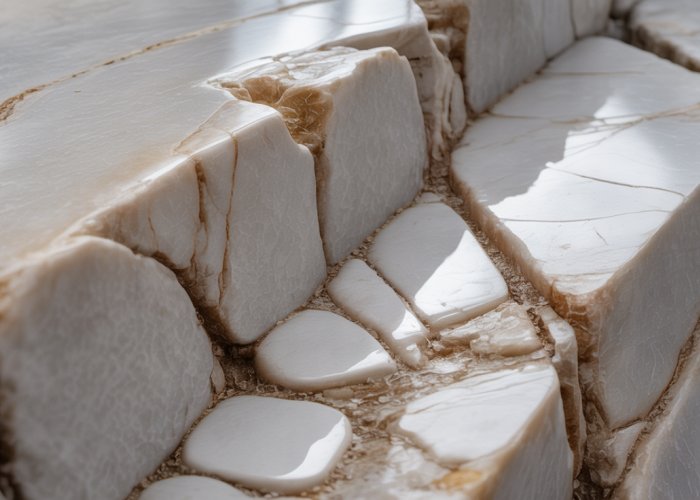 White quartzite metamorphic rock with granular texture.