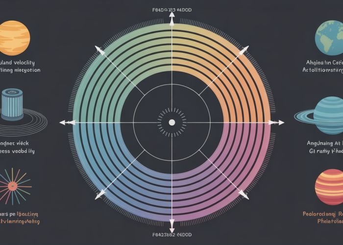Infographic explaining radians per second and its connection to angular velocity and rotational motion.