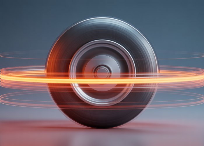 Diagram illustrating the radius of inertia of a spinning wheel. The mass is distributed unevenly, affecting its resistance to rotation.