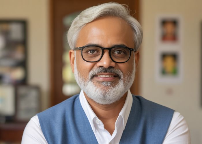 Rajarshi Nandy portrait, smiling and professional looking.