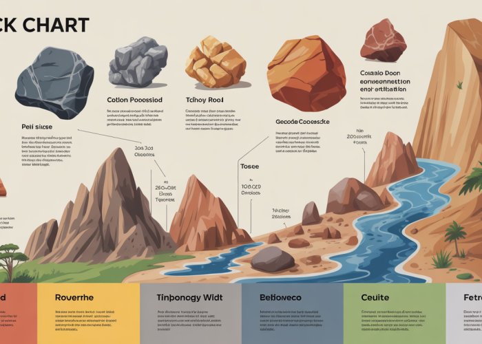 Geology rock chart illustrating different rock types and their formation processes.