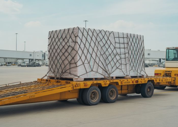 Roller bed trailer simplifies cargo loading at airport warehouse