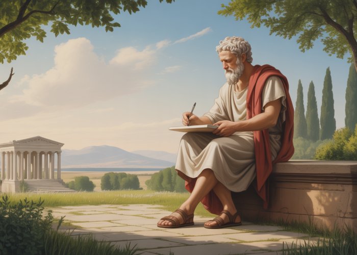 Illustration of a Roman philosopher contemplating nature, embodying Stoic principles.