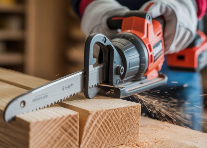 Cordless reciprocating saw cutting through wood. Sawzall vs reciprocating saw comparison.