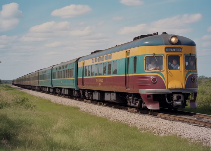Seaboard Air Line passenger train speeding through a lush green Florida landscape.