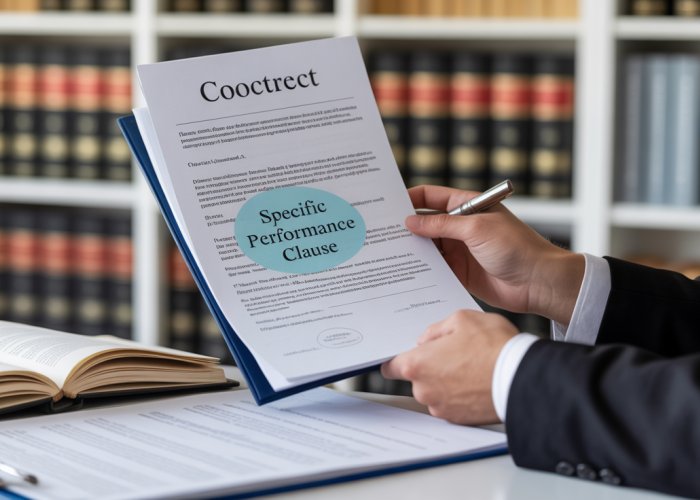 Contract lawyer reviewing a specific performance clause in a legal document.