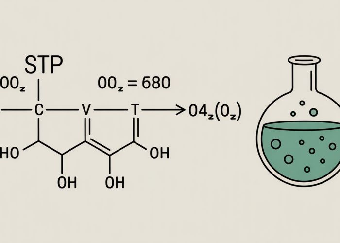STP Chemistry Formula: Illustration showing the standard temperature and pressure conditions (0°C and 1 atm) used to calculate the volume of a gas using the ideal gas law.