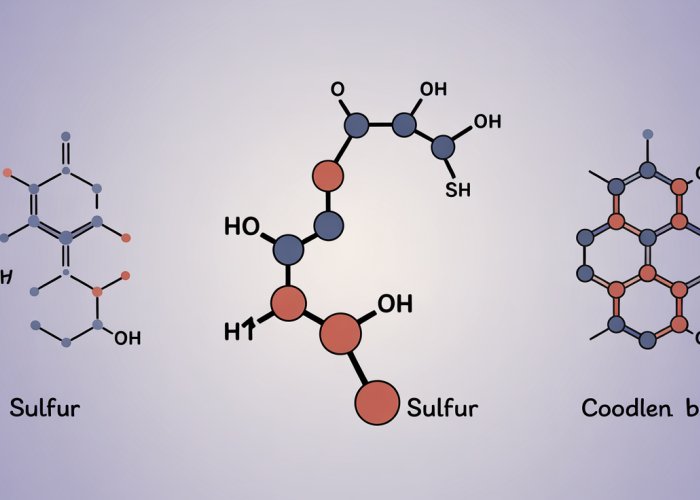 Diagram illustrating sulfur's valence electrons and its ability to form various chemical bonds like single, double, and coordinate covalent bonds.