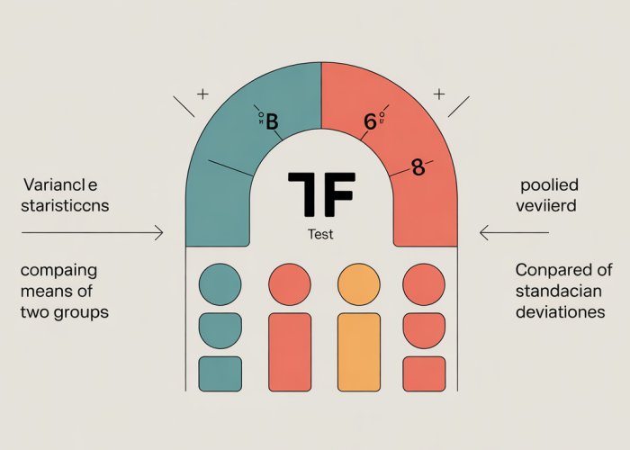 Infographic explaining the t-pooled test: how it works, when to use it, and the assumption of equal variances.